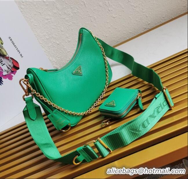 Top Grade Prada Re-Edition 2005 Saffiano Leather Hobo Bag 1BH204 Bright Green 2020