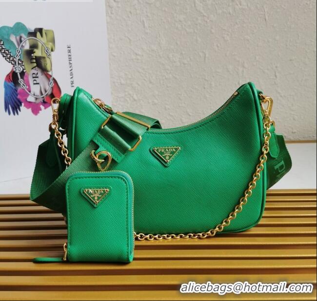 Top Grade Prada Re-Edition 2005 Saffiano Leather Hobo Bag 1BH204 Bright Green 2020