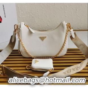 Unique Style Prada Re-Edition 2005 Saffiano Leather Hobo Bag 1BH204 White 2020