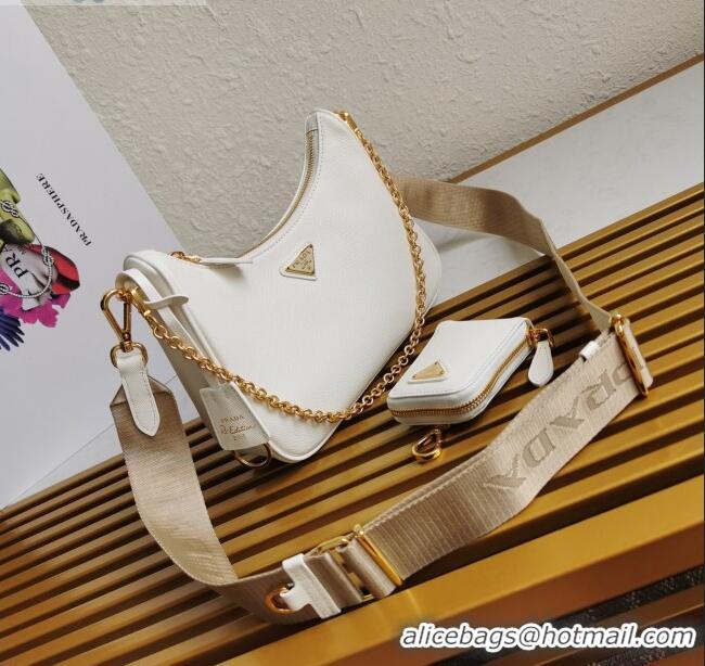 Unique Style Prada Re-Edition 2005 Saffiano Leather Hobo Bag 1BH204 White 2020