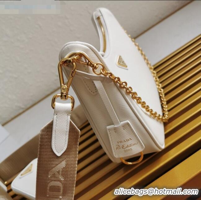 Unique Style Prada Re-Edition 2005 Saffiano Leather Hobo Bag 1BH204 White 2020