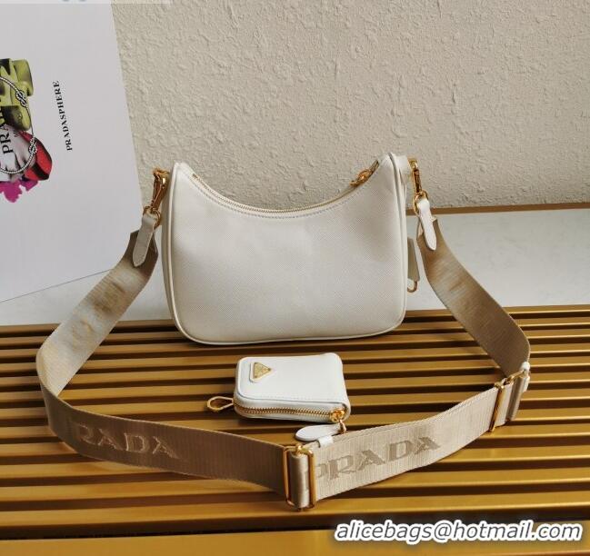 Unique Style Prada Re-Edition 2005 Saffiano Leather Hobo Bag 1BH204 White 2020