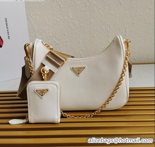 Unique Style Prada Re-Edition 2005 Saffiano Leather Hobo Bag 1BH204 White 2020