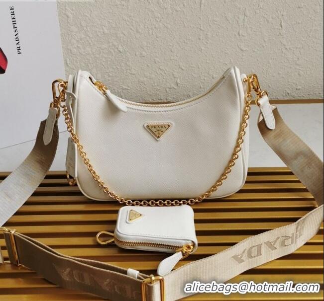 Unique Style Prada Re-Edition 2005 Saffiano Leather Hobo Bag 1BH204 White 2020