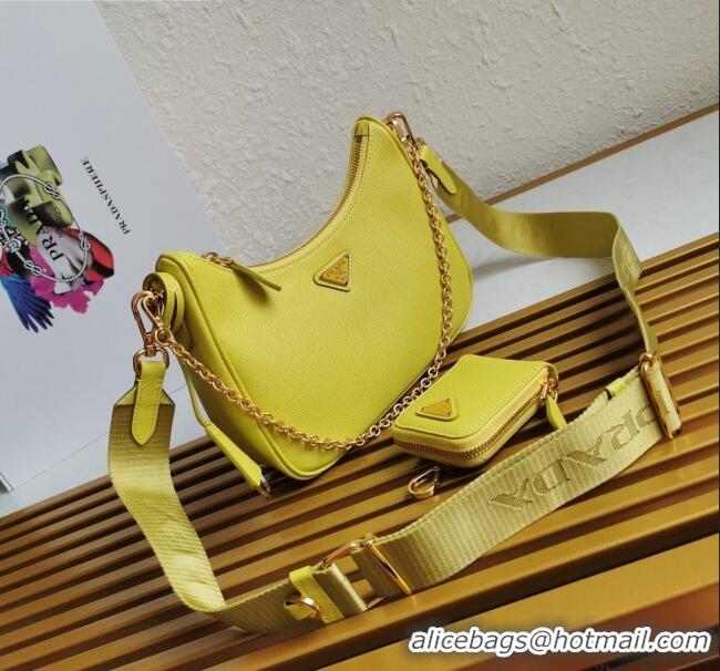 Market Sells Prada Re-Edition 2005 Saffiano Leather Hobo Bag 1BH204 Yellow 2020