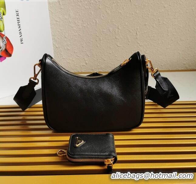 Best Product Prada Re-Edition 2005 Saffiano Leather Hobo Bag 1BH204 Black 2020