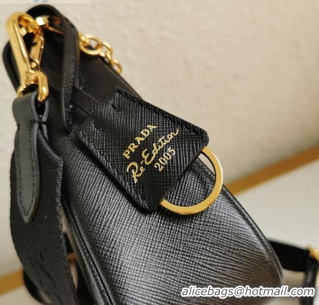 Best Product Prada Re-Edition 2005 Saffiano Leather Hobo Bag 1BH204 Black 2020