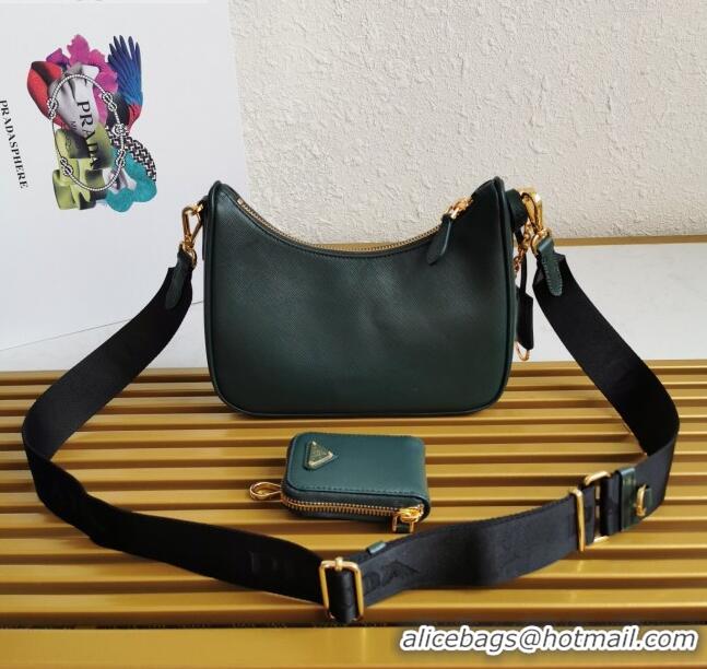 New Style Prada Re-Edition 2005 Saffiano Leather Hobo Bag 1BH204 Dark Green 2020