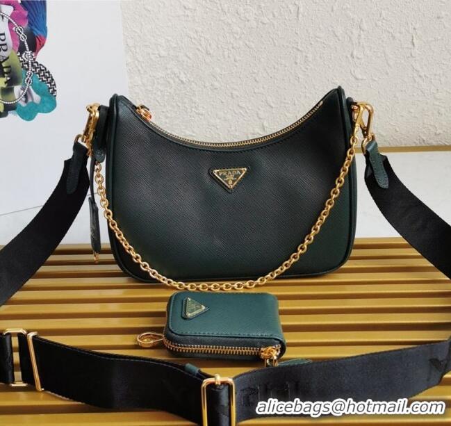 New Style Prada Re-Edition 2005 Saffiano Leather Hobo Bag 1BH204 Dark Green 2020