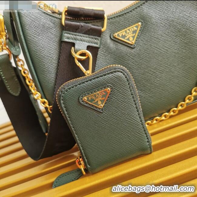 New Style Prada Re-Edition 2005 Saffiano Leather Hobo Bag 1BH204 Dark Green 2020