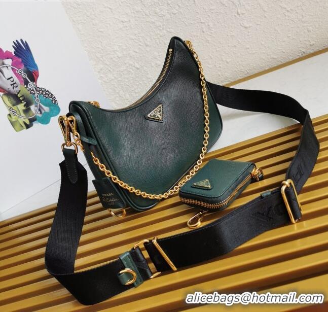 New Style Prada Re-Edition 2005 Saffiano Leather Hobo Bag 1BH204 Dark Green 2020