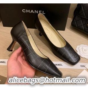 New Style Chanel Vintage Perforated Leather Pumps 7cm 010812 Black 2021