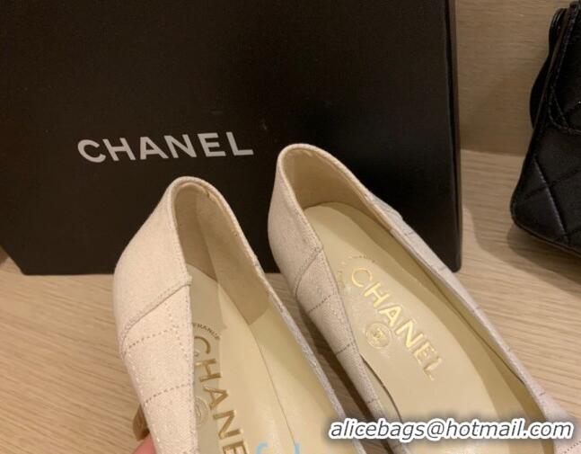 Good Product Chanel Vintage Stitch Fabric Pumps 7cm 010815 White 2021