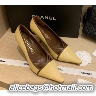 Low Cost Chanel Vintage Calfskin Strap Pumps 7cm 010817 Yellow 2021