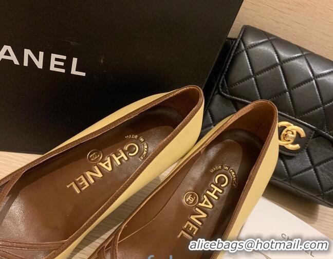 Low Cost Chanel Vintage Calfskin Strap Pumps 7cm 010817 Yellow 2021