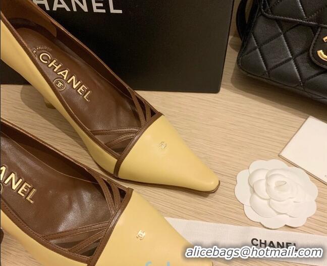 Low Cost Chanel Vintage Calfskin Strap Pumps 7cm 010817 Yellow 2021