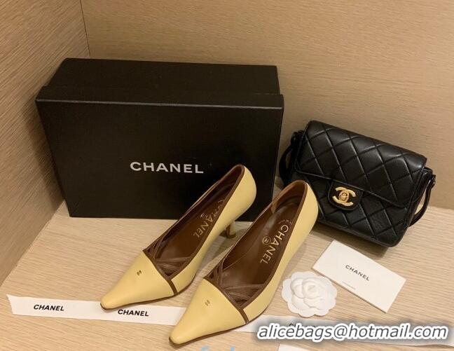 Low Cost Chanel Vintage Calfskin Strap Pumps 7cm 010817 Yellow 2021