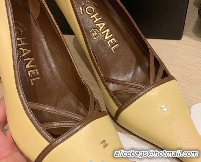 Low Cost Chanel Vintage Calfskin Strap Pumps 7cm 010817 Yellow 2021