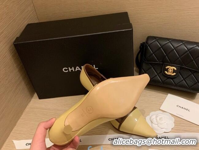 Low Cost Chanel Vintage Calfskin Strap Pumps 7cm 010817 Yellow 2021