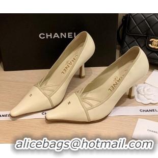 Perfect Chanel Vintage Calfskin Strap Pumps 7cm 010818 White 2021