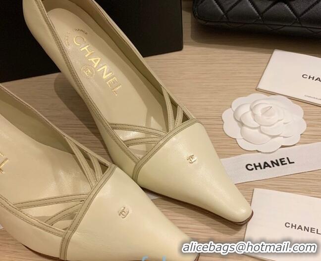 Perfect Chanel Vintage Calfskin Strap Pumps 7cm 010818 White 2021