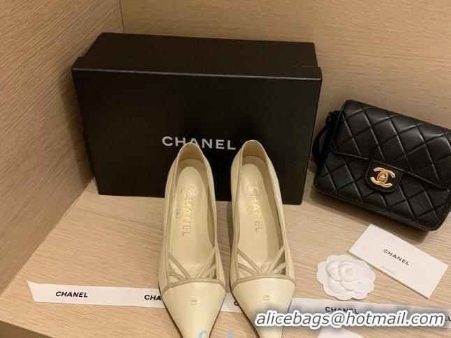 Perfect Chanel Vintage Calfskin Strap Pumps 7cm 010818 White 2021