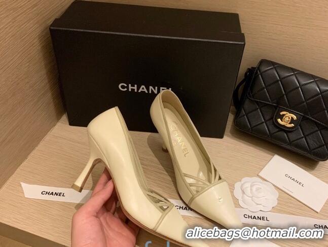 Perfect Chanel Vintage Calfskin Strap Pumps 7cm 010818 White 2021