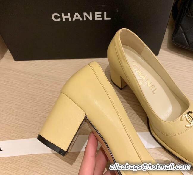 Top Quality Chanel Vintage Calfskin Round CC Pumps 7cm 10820 Yellow 2021