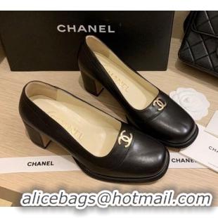 Super Quality Chanel Vintage Calfskin Round CC Pumps 7cm 10820 Black 2021