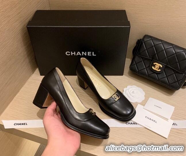 Super Quality Chanel Vintage Calfskin Round CC Pumps 7cm 10820 Black 2021