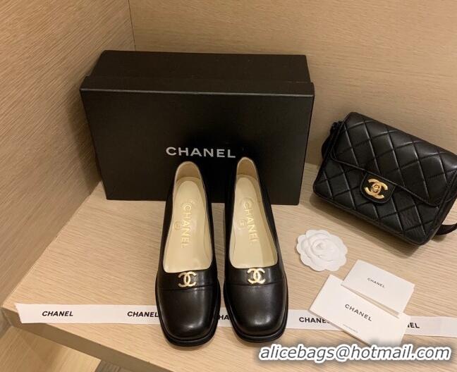 Super Quality Chanel Vintage Calfskin Round CC Pumps 7cm 10820 Black 2021