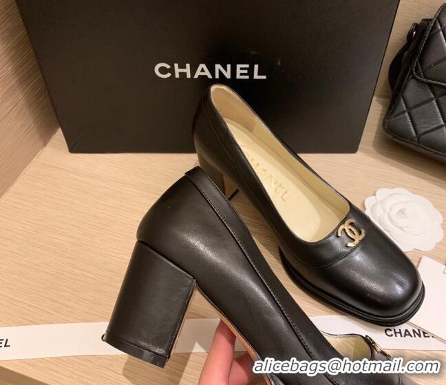 Super Quality Chanel Vintage Calfskin Round CC Pumps 7cm 10820 Black 2021