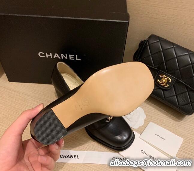 Super Quality Chanel Vintage Calfskin Round CC Pumps 7cm 10820 Black 2021