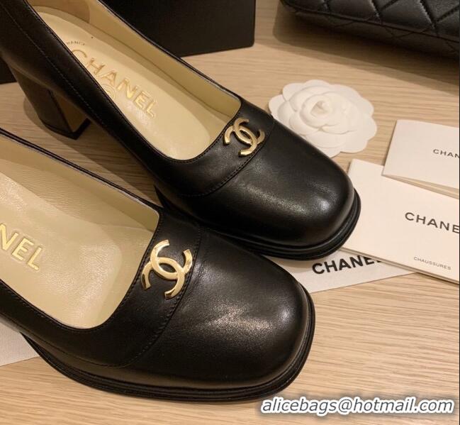 Super Quality Chanel Vintage Calfskin Round CC Pumps 7cm 10820 Black 2021