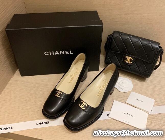 Super Quality Chanel Vintage Calfskin Round CC Pumps 7cm 10820 Black 2021