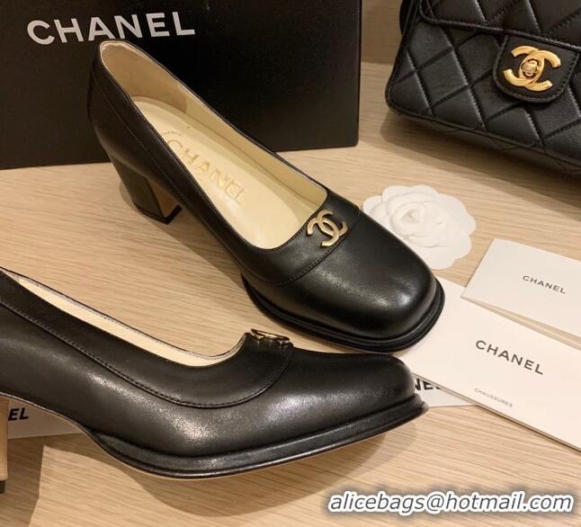 Super Quality Chanel Vintage Calfskin Round CC Pumps 7cm 10820 Black 2021