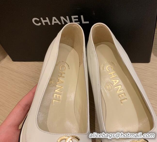 New Style Chanel Vintage Calfskin Round CC Pumps 7cm 10820 White 2021