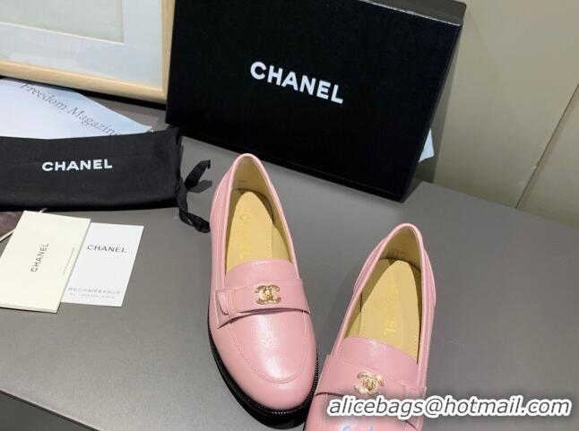 Best Design Chanel Calfskin CC Strap Loafers 10823 Pink 2021 