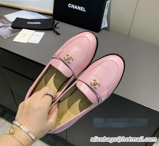 Best Design Chanel Calfskin CC Strap Loafers 10823 Pink 2021 