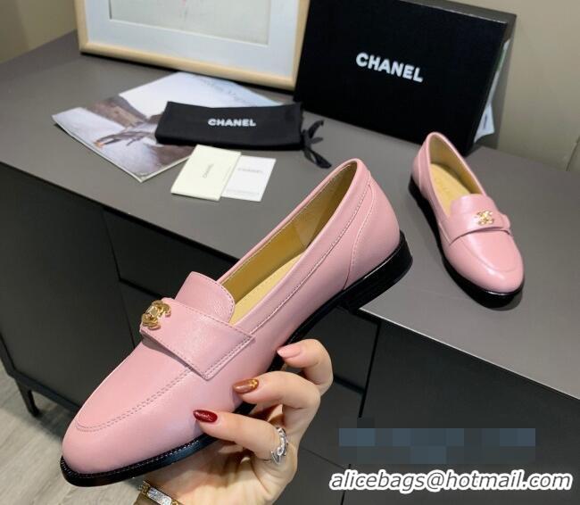 Best Design Chanel Calfskin CC Strap Loafers 10823 Pink 2021 