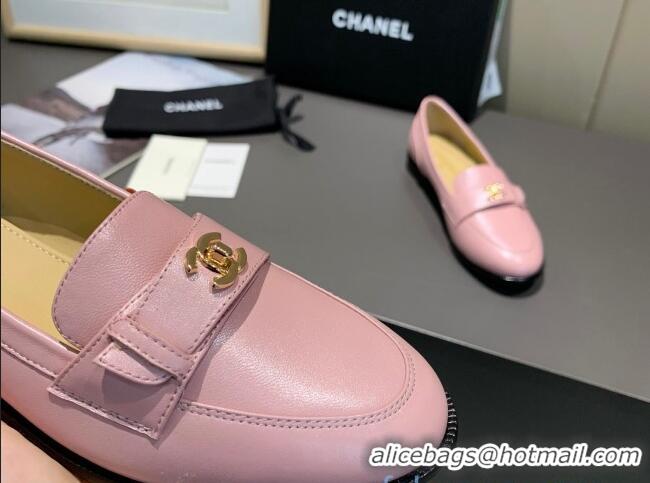 Best Design Chanel Calfskin CC Strap Loafers 10823 Pink 2021 