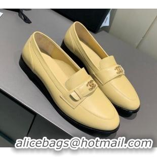 Low Price Chanel Calfskin CC Strap Loafers 010825 Beige 2021