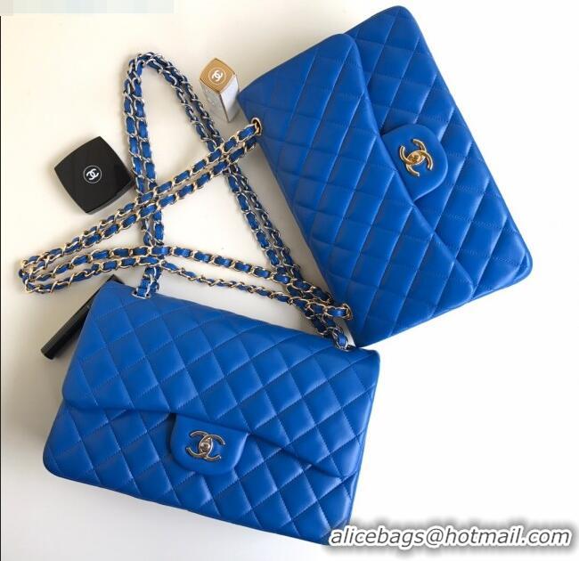 Top Grade Chanel Jumbo Quilted Lambskin Classic Large Flap Bag A03110 Blue 2020