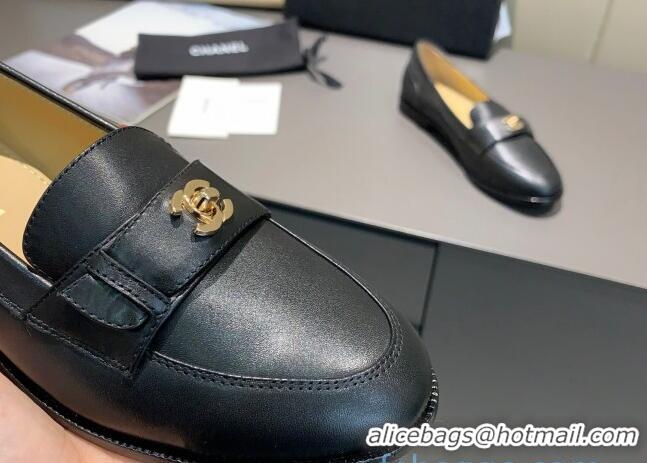 Grade Design Chanel Calfskin CC Strap Loafers 010825 Black 2021