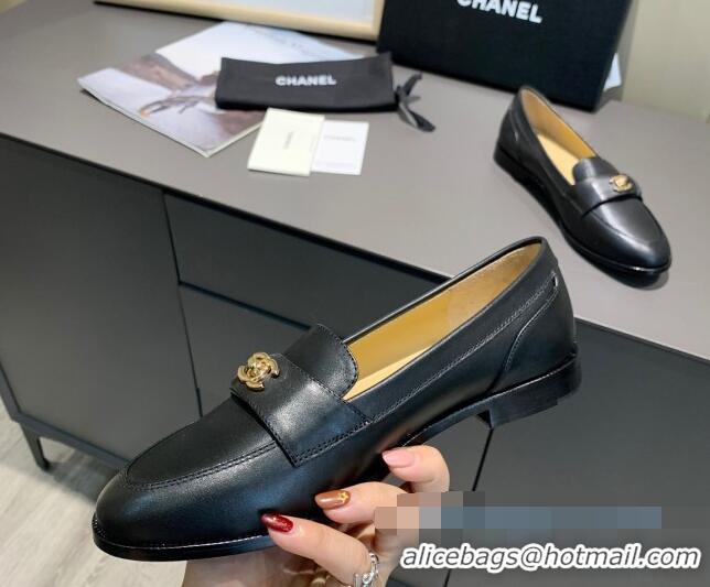 Grade Design Chanel Calfskin CC Strap Loafers 010825 Black 2021