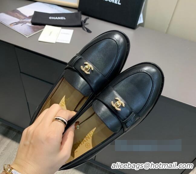 Grade Design Chanel Calfskin CC Strap Loafers 010825 Black 2021