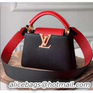 Good Discount Louis Vuitton Taurillon Leather Capucines MIni Top Handle Bag M56071 Black/Red