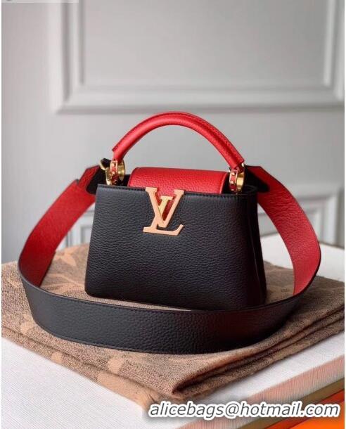 Good Discount Louis Vuitton Taurillon Leather Capucines MIni Top Handle Bag M56071 Black/Red