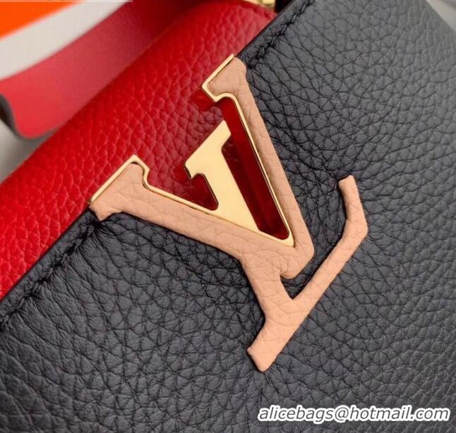 Good Discount Louis Vuitton Taurillon Leather Capucines MIni Top Handle Bag M56071 Black/Red