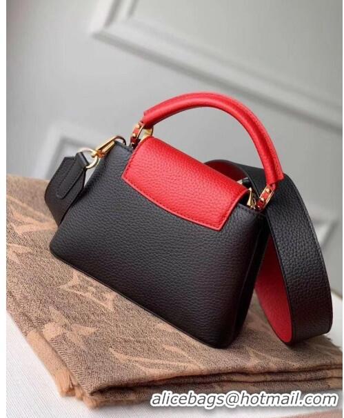 Good Discount Louis Vuitton Taurillon Leather Capucines MIni Top Handle Bag M56071 Black/Red